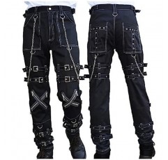 Darkrock Prime 품질 수제 고딕 바지 흰색 스레드 버클 지퍼 체인 스트랩 바지 Tripp Pants/USA