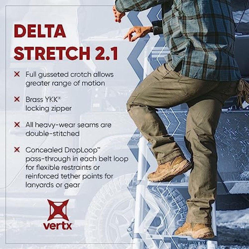 Vertx Delta 2.1 남성용 스트레치 팬츠 포켓이 있는 스트레이트 레그 남성용 경량 코튼 캐주얼 작업복 바지, 충격 코드, 34W x 36L