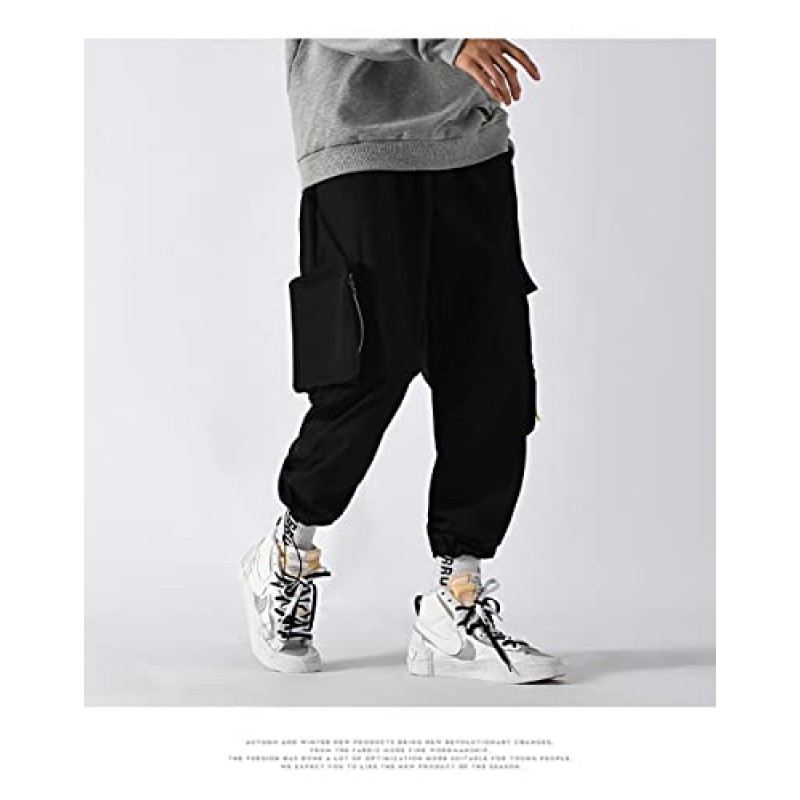 KKLLHSH 남성용 사이드 포켓 ​​카고 바지 Street Joggers Mens Pantalones 하렘 바지 작업복 바지