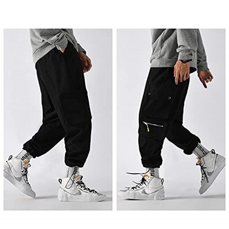 KKLLHSH 남성용 사이드 포켓 ​​카고 바지 Street Joggers Mens Pantalones 하렘 바지 작업복 바지