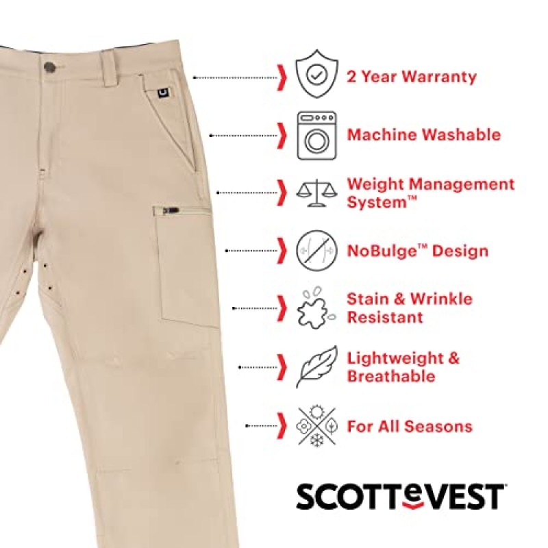 SCOTTeVEST 남성용 액션 어드벤처 팬츠 - 숨겨진 주머니 17개 - 여행용 발수제 등