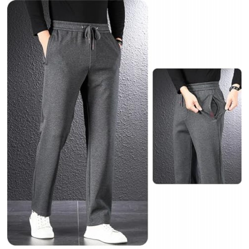 Rfmfkkg Mens Thicken Sweatpants 신축성 있는 허리밴드 바지 솔리드 컬러 슬림핏 작업 바지