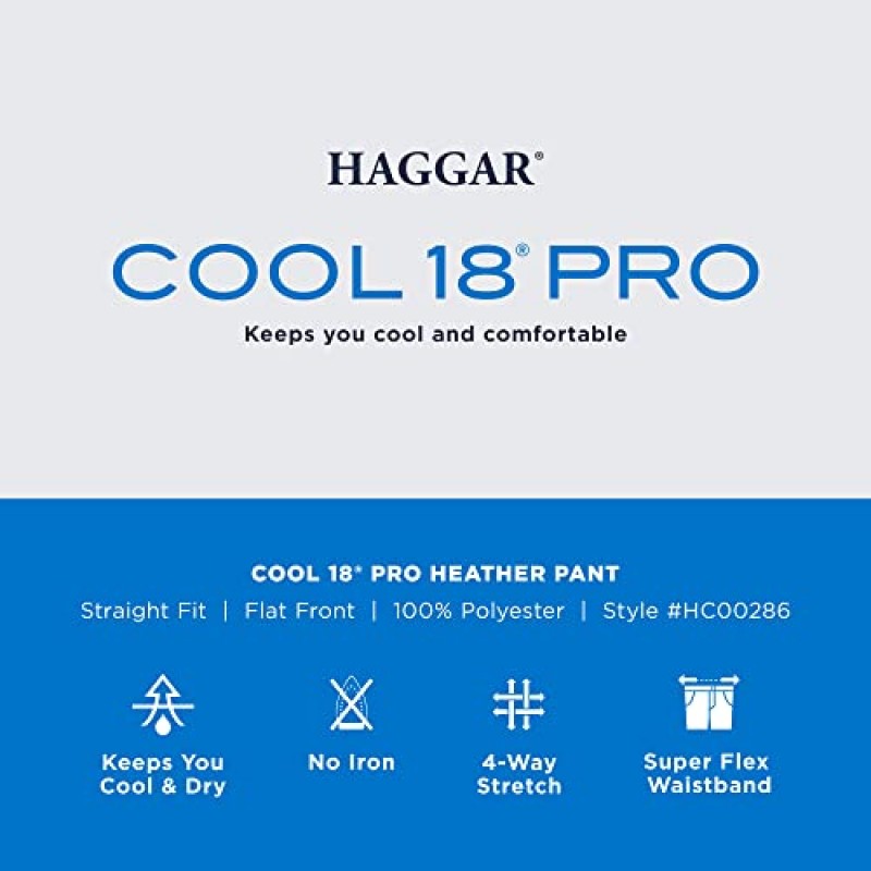 Haggar 남성용 쿨 18 프로 스트레이트핏 플랫 프론트 슈퍼플렉스 허리밴드 팬츠