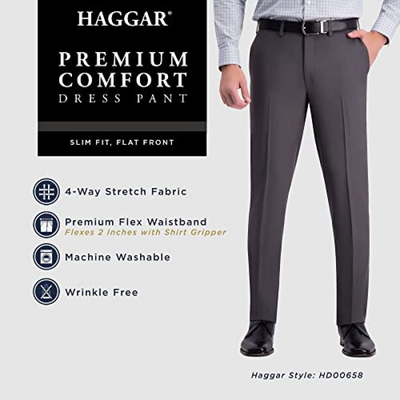 Haggar 남성 프리미엄 컴포트 드레스 바지 - 슬림핏 플랫 프론트 팬츠