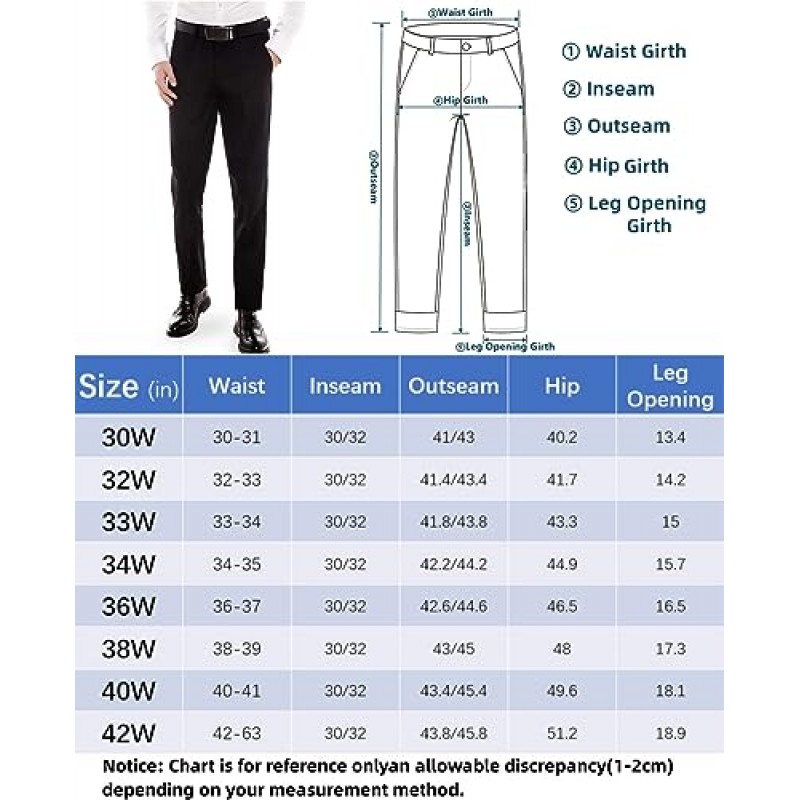 PolePlus 남성 드레스 바지 클래식 슬림 피트 플랫 프론트 스트레이트 비즈니스 정장 작업 캐주얼 슬랙스 턱시도 바지
