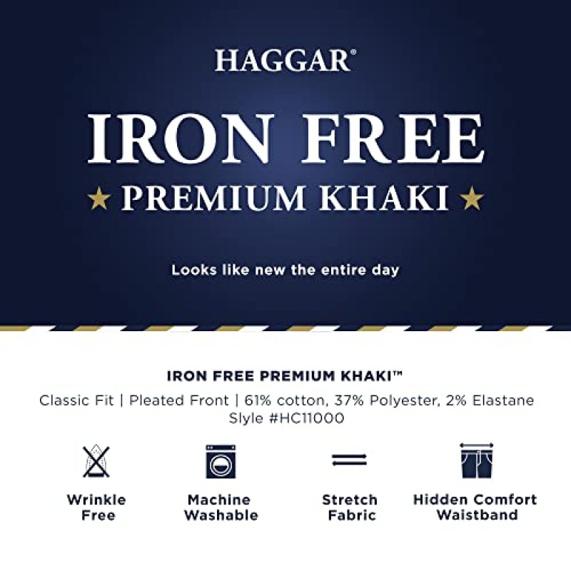 Haggar 남성용 아이언 프리 프리미엄 카키 클래식 핏 플리츠 프론트 팬츠-레귤러 및 빅 & 톨 사이즈, 블랙, 40W x 32L