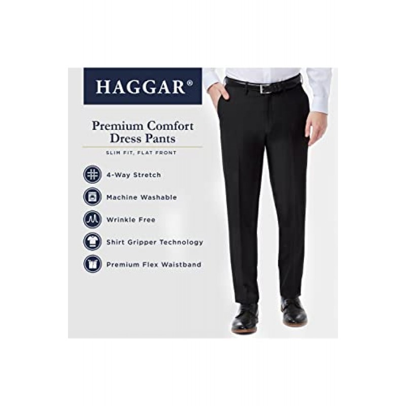 Haggar 남성 프리미엄 컴포트 드레스 슬림핏 플랫 프론트 팬츠, 다크 그레이, 32W x 29L