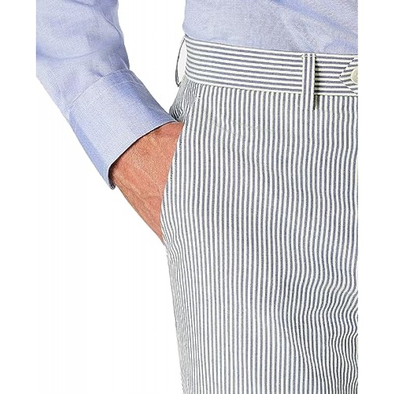 로렌 랄프 로렌 남성 클래식핏 시어서커 ​​코튼 팬츠 44W x 30L 블루