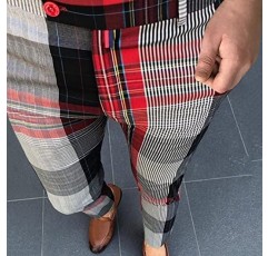 UXZDX 남성 캐주얼 체크 무늬 바지 파티 정장 바지 스트레치 피트 포켓이 있는 소셜 바지 정장 바지 비즈니스 남성 (색상: A, 사이즈: M 코드)