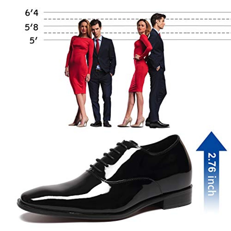 CHAMARIPA 남성용 보이지 않는 높이 증가 엘리베이터 신발-브라운 정품 가죽 턱시도 드레스 공식 옥스포드-2.76 인치 더 큰 K6532B