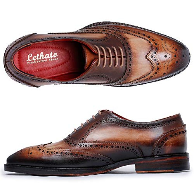 Lethato Wingtip Brogue 옥스포드 수제 남성 정품 가죽 레이스 업 드레스 슈즈