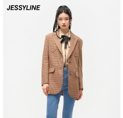 20% 할인 특별 세일 jessyline 여성 의류 Jessyline 패션 복고풍 격자 무늬 울 정장 재킷 여성용