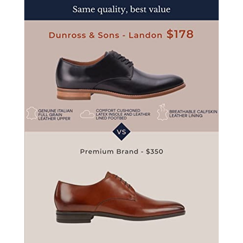 Dunross & Sons 남성용 옥스포드 신발 – Derby 남성용 정장 구두 – 고무 밑창이 있는 이탈리아 가죽 정장 구두 – 남성용 레이스 업 정장 구두 – 통기성 가죽 안감 비즈니스 신발