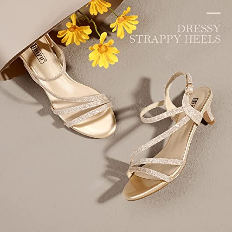 IDIFU 여성용 Dressy Strappy 2 인치 로우 키튼 힐 오픈 토우 샌들 드레스 슈즈 여성용 여성용 신부 댄스 저녁