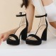 Ankis 플랫폼 힐 4 인치 여성용 청키 힐 샌들 편안한 오픈 토 블록 힐 샌들 블랙 누드 화이트 실버 골드 발목 스트랩 힐 여성용 블랙 청키 플랫폼 힐 여름 드레스 슈즈