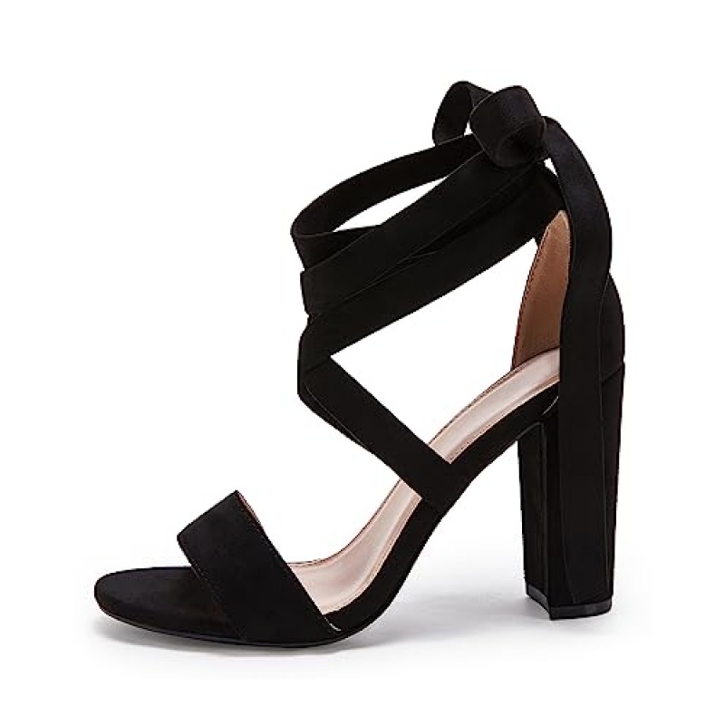 Huiyuzhi Womens 레이스 업 하이힐 샌들 Chunky Block Ankle Strappy Pumps 드레스 파티 신발