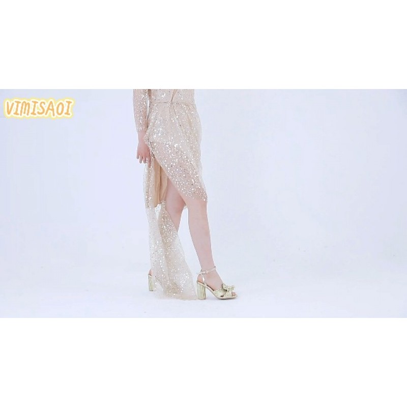 VIMISAOI Womens 하이 블록 Chunky Heel 샌들 패션 오픈 발가락 발목 버클 스트랩 Pleated Bow Heel 샌들 웨딩 드레스 신발 펌프