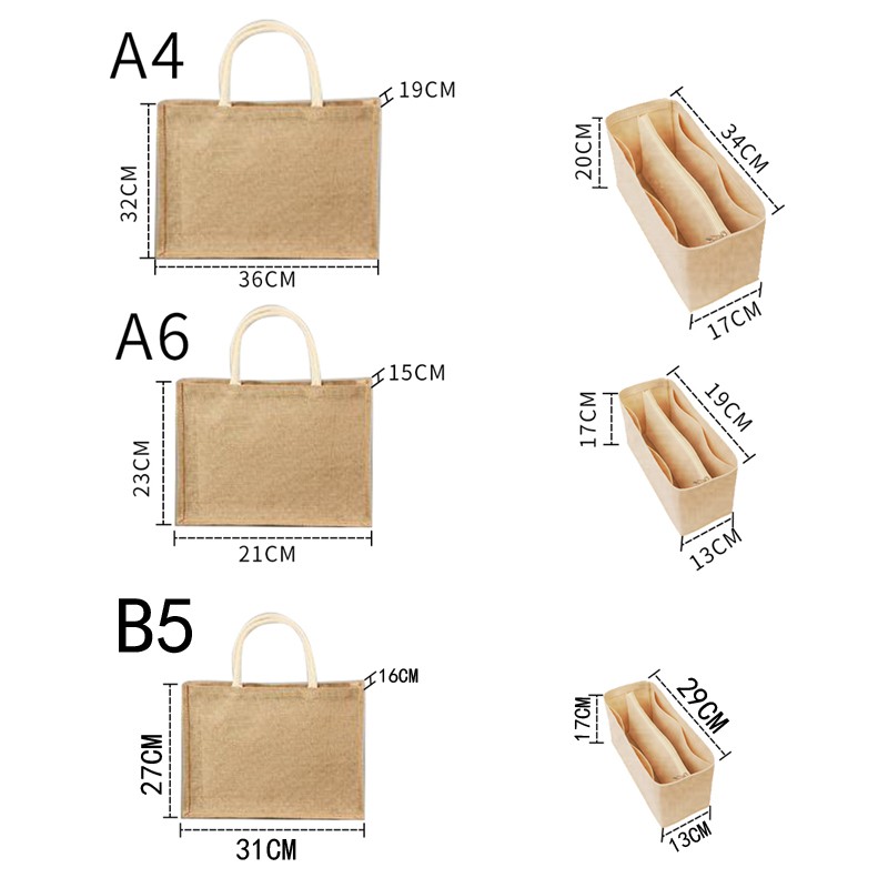 무인양품에 적합 MUJI 이너백 A4A6 황마가방 안감 마감 수납 이너 서포트백 미들백