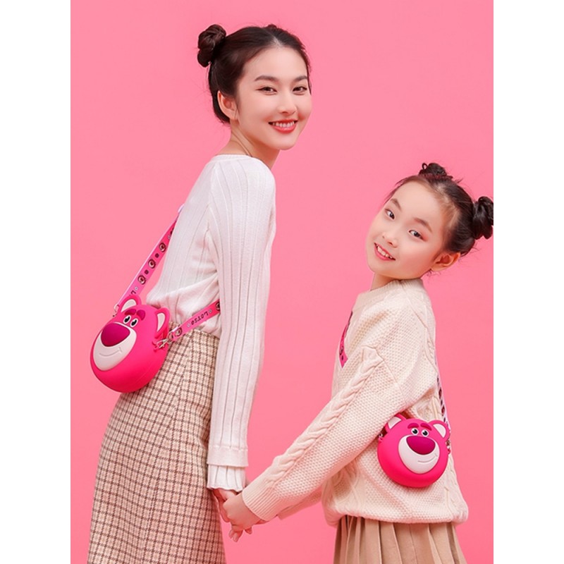 2023 새로운 귀여운 만화 딸기 곰 소녀 Crossbody 가방 소년 아기 어린이 스타일 가방 디즈니 정품