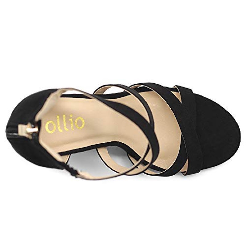 Ollio 여성 신발 인조 스웨이드 또는 인조 가죽 발목 발가락 크로스 스트랩 지퍼 업 하이힐 펌프스 샌들 H98