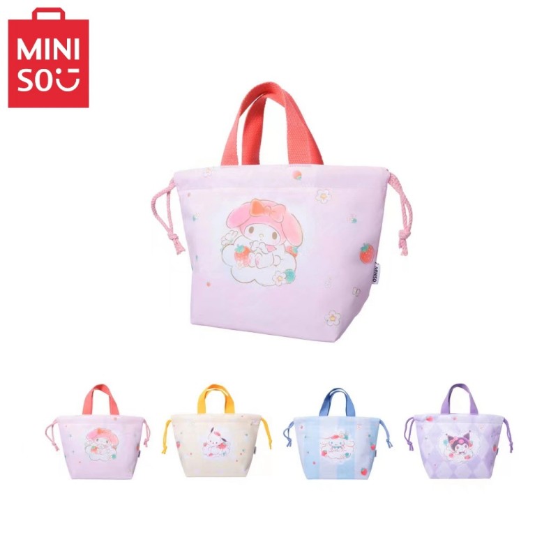 MINISO 산리오 졸라매는 끈 절연 도시락 가방 핸드백 만화 귀여운 손 도시락 가방