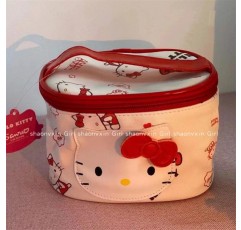 활 만화 입체 모양 고양이 PU 가죽 휴대용 저장 가방 방수와 여성을위한 귀여운 hellokitty 화장품 가방