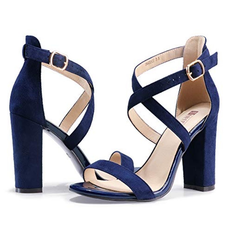 IDIFU 여성용 청키 하이힐 샌들 스트랩 오픈 발가락 발목 스트랩 드레스 슈즈 여성용 신부 들러리 숙녀 결혼식 신부 저녁 홈 커밍 댄스 파티