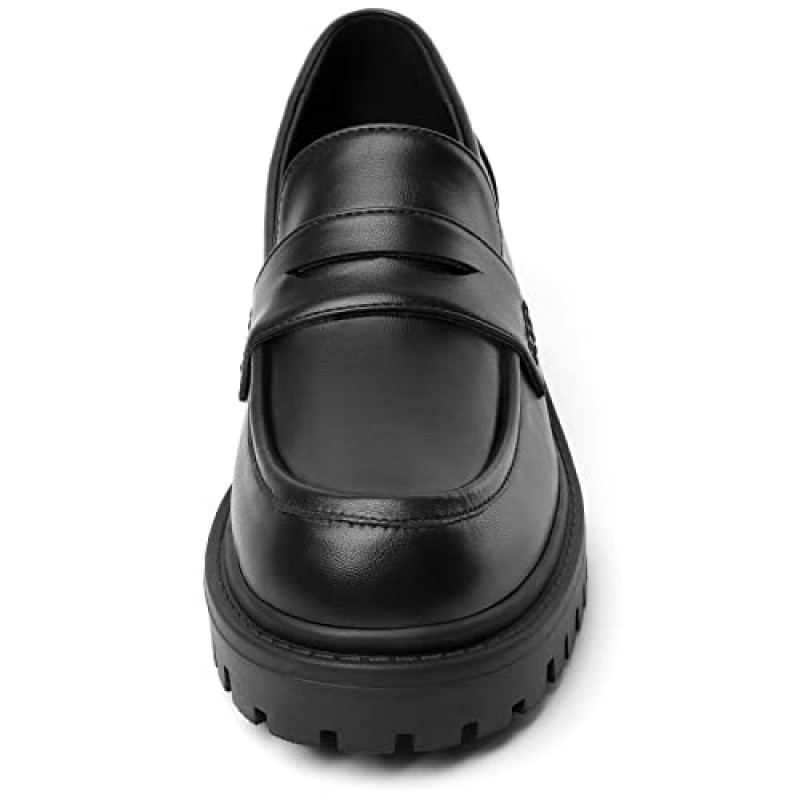 라운드 발가락에 체인 슬립이 있는 여성용 Mostrin 플랫폼 로퍼 Chunky Loafer Shoes 페니 캐주얼 러그 단독 비즈니스 신발