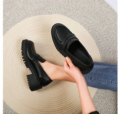 라운드 발가락에 체인 슬립이 있는 여성용 Mostrin 플랫폼 로퍼 Chunky Loafer Shoes 페니 캐주얼 러그 단독 비즈니스 신발