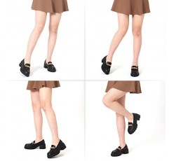AMINUGAL 여성용 빈티지 플랫폼 로퍼 Chunky Heels 슬립 온 체인 라운드 투 패션 유니폼 드레스 슈즈 클래식 페니 로퍼