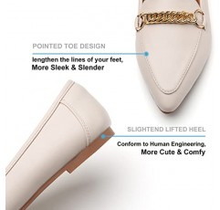 Tilocow 메탈 체인 로퍼 여성용 지적 발가락 슬립 온 플랫 편안한 패션 작업 신발