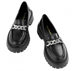 HeneiKecci Chunky Loafer 여성 러그 단독 페니 로퍼 여성용 플랫폼 금속 체인이있는 편안한 신발 여성 작업 신발