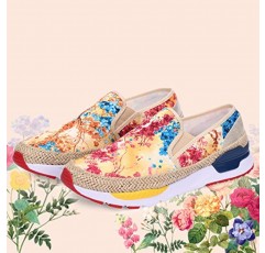 UUBARIS 여성용 자수 꽃무늬 로퍼 슬립온 스니커즈 여성용 캐주얼 신발