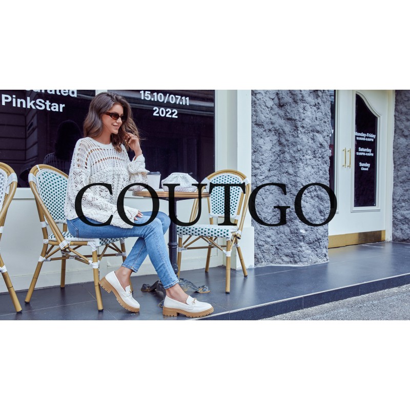 Coutgo Womens Chunky Platform Loafers 로우 힐 플랫 러그 솔 슬립 온 페니 로퍼 Office Work Dress Shoes with Chain