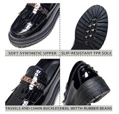 MAIDIHAO 여성용 플랫폼 로퍼 페이턴트 가죽 컴포트 슬립 온 작업 신발 체인 포함