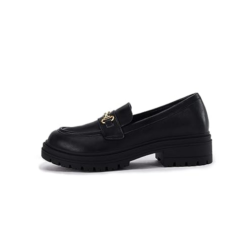 Coutgo Womens Chunky Platform Loafers 로우 힐 플랫 러그 솔 슬립 온 페니 로퍼 Office Work Dress Shoes with Chain