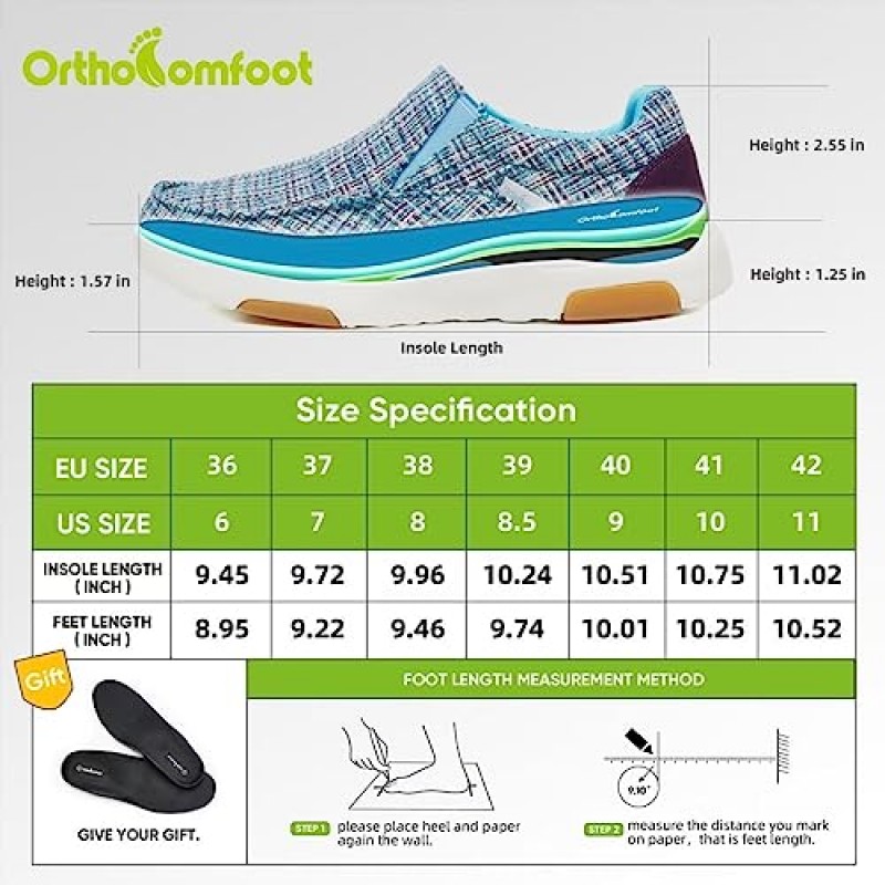 OrthoComfoot 여성용 정형용 슬립온 워킹 슈즈, 아치 지지대가 있는 편안한 발바닥 근막염 로퍼, 발과 발뒤꿈치 통증 완화를 위한 캐주얼 정형외과용 드라이빙 슈즈