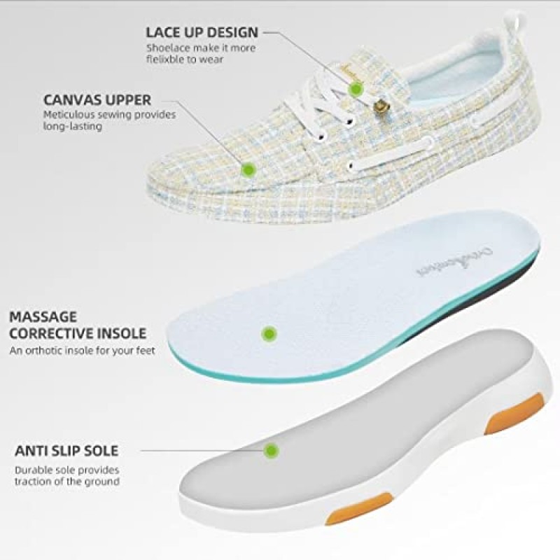 OrthoComfoot 아치 지지대가 있는 여성용 보트 슈즈, 발바닥 근막염을 위한 편안한 슬립온 슈즈, 발뒤꿈치 및 발 통증 완화를 위한 정형외과용 캐주얼 데크 로퍼