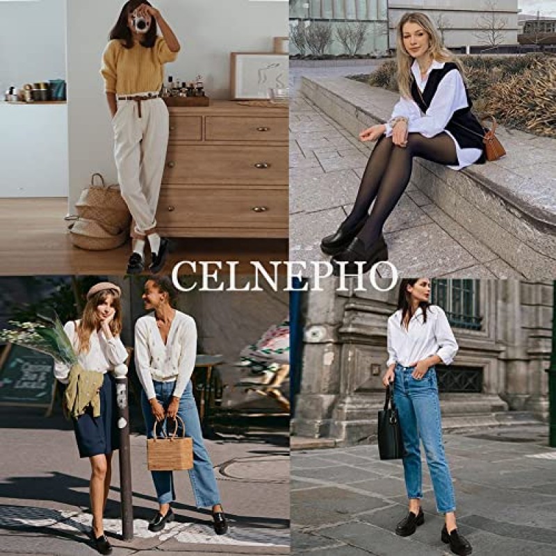 CELNEPHO 여성용 페니 로퍼 Comfort Round Toe Slip On Mid Chunky Heel 플랫폼 유니폼 드레스 슈즈 여성용 옥스포드 블랙