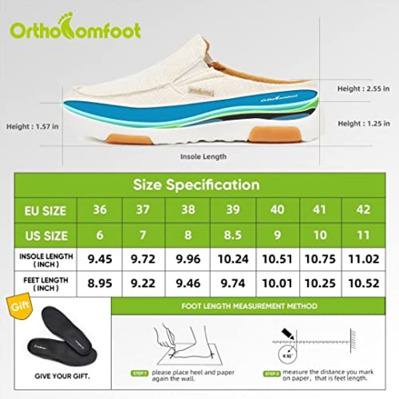 OrthoComfoot 여성용 정형외과용 슬립 온 워킹 슈즈, 편안한 아치 지지대 슬리퍼, 건막류용 캐주얼 발바닥 근막염 로퍼, 발 뒤꿈치 통증 완화용