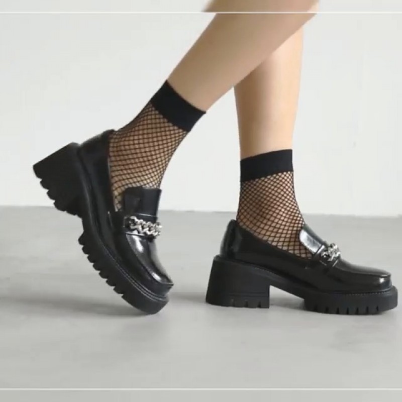 Shagal 여성용 특허 가죽 청키 플랫폼 힐 로퍼 캐주얼 패션 슬립 온 스퀘어 발가락 작업 신발