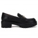 Womens Lug Sole Platform Mid Chunky Heel Loafer 클래식 라운드 발가락 슬립 온 사무복 옥스포드 신발 금속 체인 포함