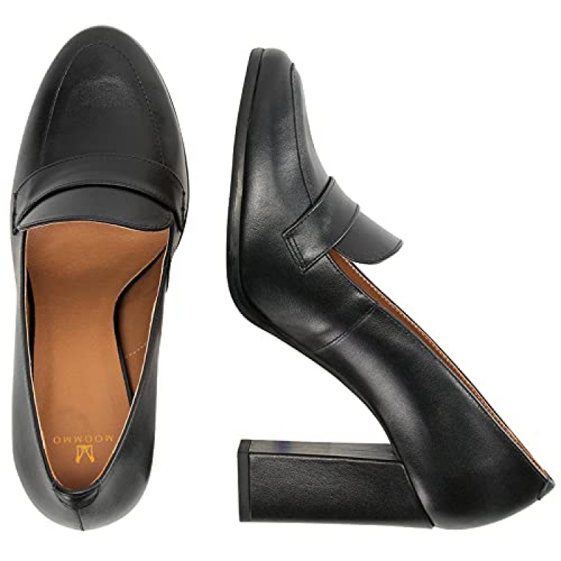 MOOMMO 여성 청키 블록 힐 펌프스 라운드 폐쇄형 발가락 슬립 옥스포드 로퍼 신발 하이힐 오피스 공식 비즈니스 4-13 M 미국