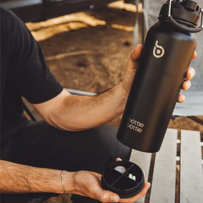 BOTTLE BOTTLE 40온스 절연 물병(밀짚 스포츠) 손잡이 뚜껑이 있는 스테인레스 스틸 물병 알약용 야외 스포츠 병(회색)