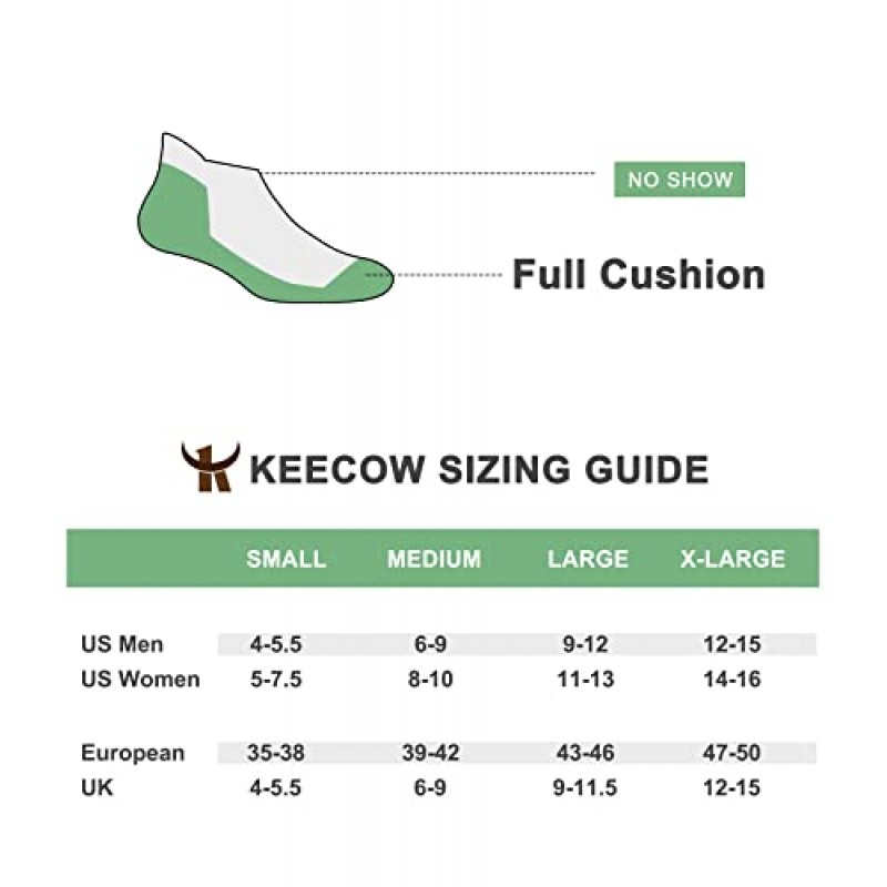 KEECOW Performance Comfort No Show 남성용 및 여성용 발목 쿠션 양말, 운동용, 탭, 짧은, 달리기용 양말, 야외용