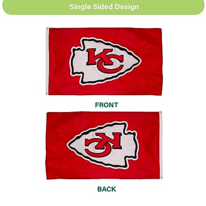 NFL 캔자스시티 치프스 3 x 5 고리가 달린 야외 내구성 깃발 | 야외 정원 테라스용 헤비 듀티 플래그 및 배너 | 방의 실내 벽 장식 플래그 | 외부 주택의 깃대와 함께 작동