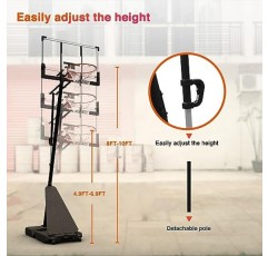 28-44인치 백보드 및 2개의 바퀴가 있는 Seray 농구 골대, 야외 농구 골대 3.2-10 FT 어린이/성인 야외/실내 조절 가능한 높이