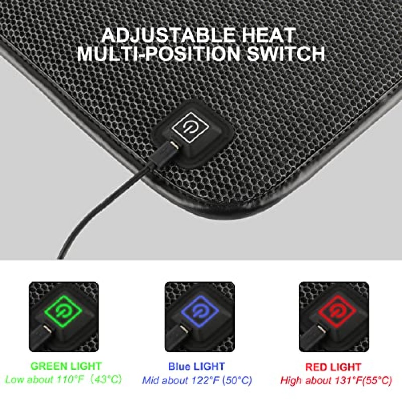 ROADDPMATE USB 가열 시트 쿠션 가열 경기장 쿠션 3가지 열 설정이 있는 야외 스포츠, 캠핑, 낚시, 가정 및 사무실용 휴대용 가열 패드