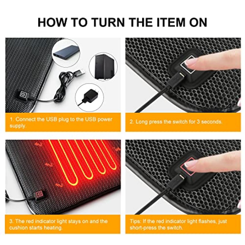 ROADDPMATE USB 가열 시트 쿠션 가열 경기장 쿠션 3가지 열 설정이 있는 야외 스포츠, 캠핑, 낚시, 가정 및 사무실용 휴대용 가열 패드
