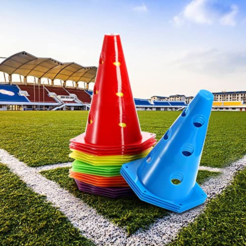 Suwimut 24 팩 플라스틱 민첩성 콘, 9 인치 축구 콘 훈련 민첩성 필드 마커 훈련, 축구 농구 훈련, 교통, 활동, 파티, 실내 야외 게임용 플라스틱 교통 콘